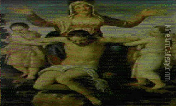 L'addolorata E Cristo Morto Sorretto Da Due Putti Oil Painting - Carlo Caliari