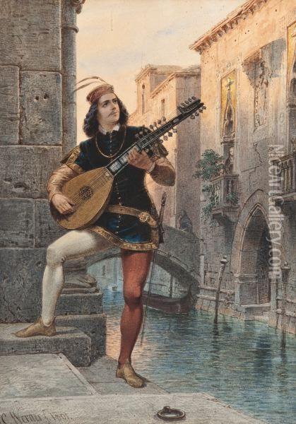 The Mandolin Player Oil Painting - Carl Friedrich H. Werner