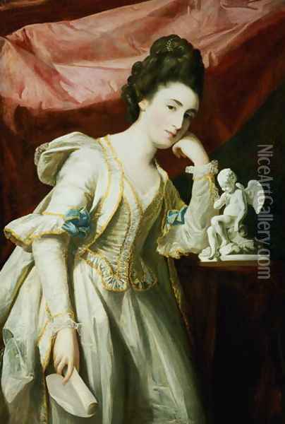 Portrait of a Lady with a Statuette of Cupid Oil Painting - Francis Cotes