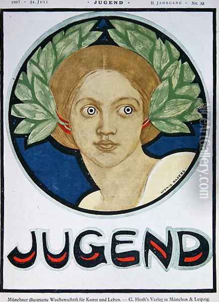 Young Woman with a wreath of laurel, illustration from Jugend Magazine, 24th July 1897 Oil Painting - Ludwig Raders