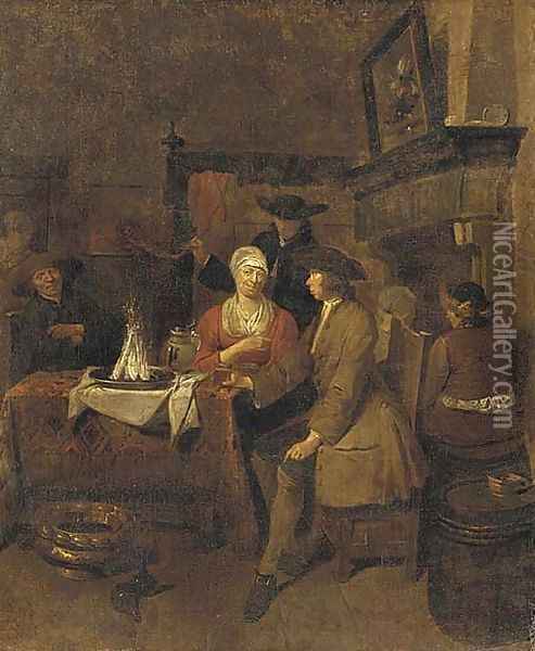Figures drinking and dining in a tavern Oil Painting - Jan Baptist Lambrechts