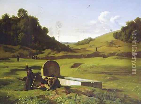 I penitenti nella campagna romana (Penitents in the Roman Countryside) Oil Painting - Jean-Paul Flandrin