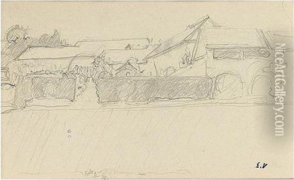 Edouard , -, Communs Du Chateau 
Des Clayes, Stamped With The Initials , Pencil On Paper, 11.1 By 18 Cm.,
 4 3/8 By 7 In Oil Painting - Jean-Edouard Vuillard