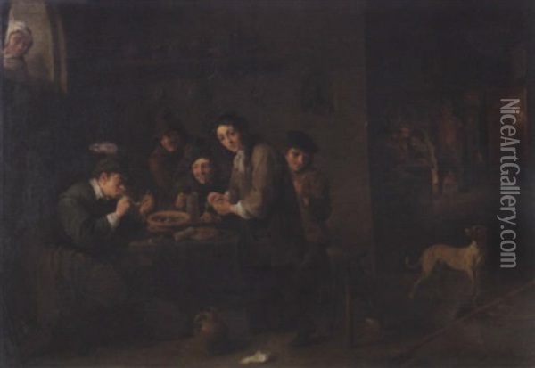 Scene D'auberge Avec Fumeur Et Joueurs De Cartes Oil Painting - David Ryckaert III