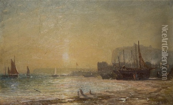 Beach Scene, Hastings, At Sunset Oil Painting - James Francis Danby