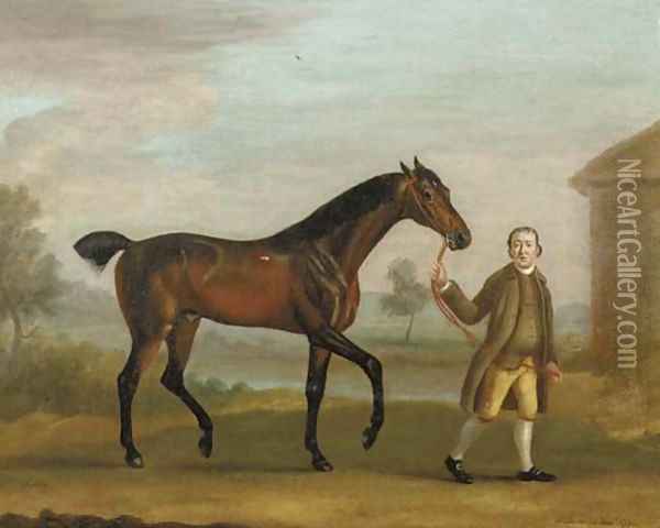 A bay hunter and a groom in a landscape Oil Painting - Francis Sartorius