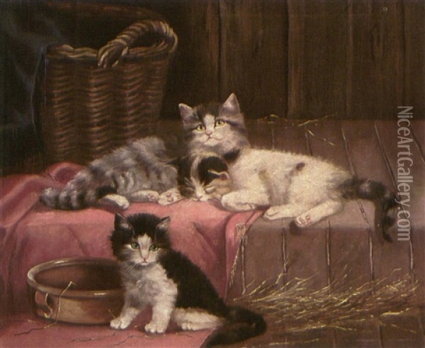 Drei Katzenkinder Oil Painting - Sophie Wilhelmina Hirschmann