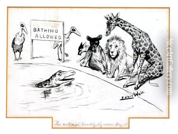 Bathing Allowed Oil Painting - Louis Wain