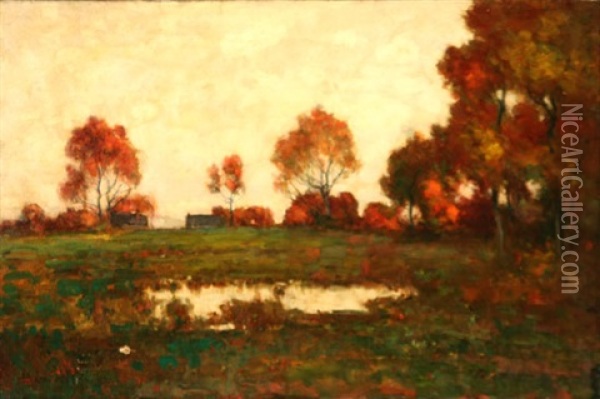 Landscape With Pond, Autumn Oil Painting - Max Weyl