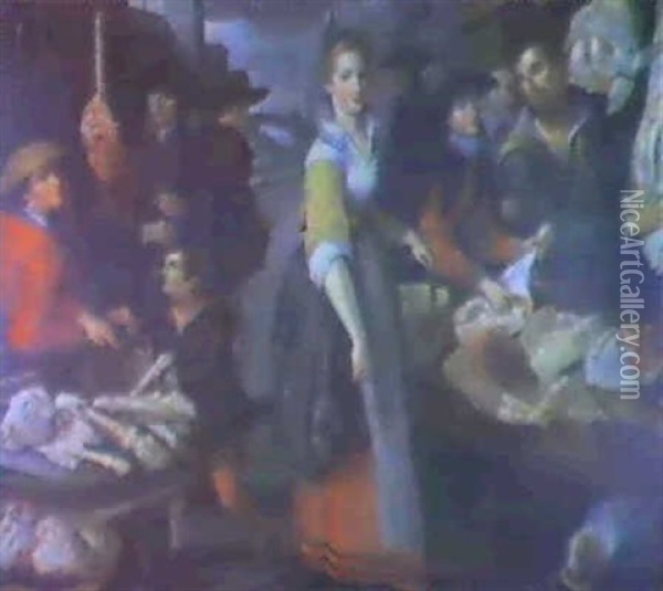 The Butcher's Stall Oil Painting - Jean-Baptist de Saive