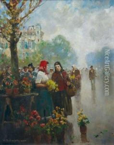 Blumenmarkt Oil Painting - Hermann Schmidtmann