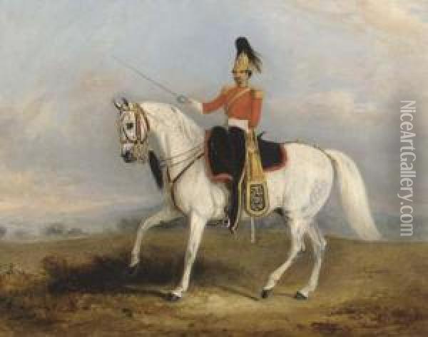 An Officer Of The Dragoon Guards Oil Painting - John Jnr. Ferneley