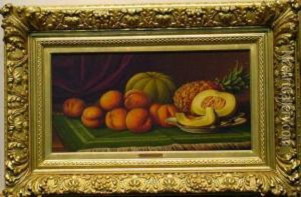 Still Life Of Peaches, Cantaloupe And Pineapple Oil Painting - Levi Wells Prentice