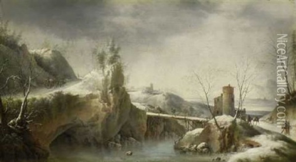 Winterlandschaft Mit Figurenstaffage Oil Painting - Francesco Foschi