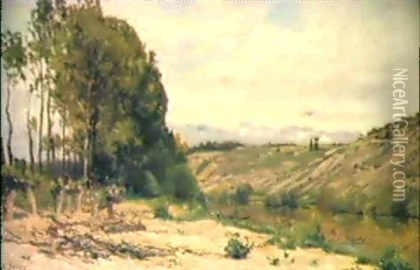 Flusslandschaft Unter Bewolktem Himmel Oil Painting - Hippolyte Camille Delpy