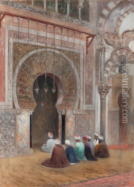 Priere Devant Le Mihrab Oil Painting - Frans Wilhelm Odelmark