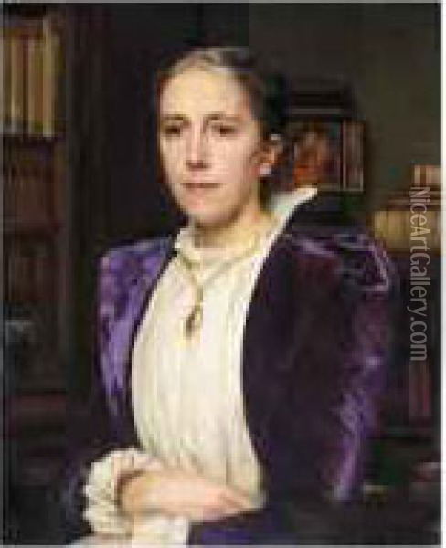 Portrait Of A Lady In Velvet Coat Oil Painting - Sarah Cecilia Harrison