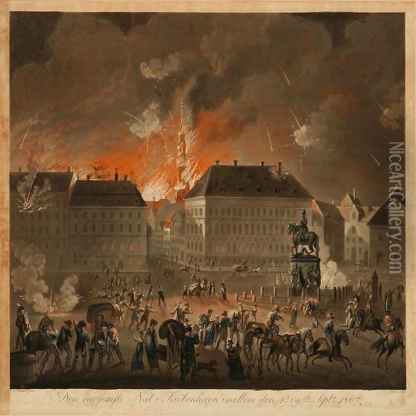 The English Bombardement Ofcopenhagen Oil Painting - Johan Frederik Clemens
