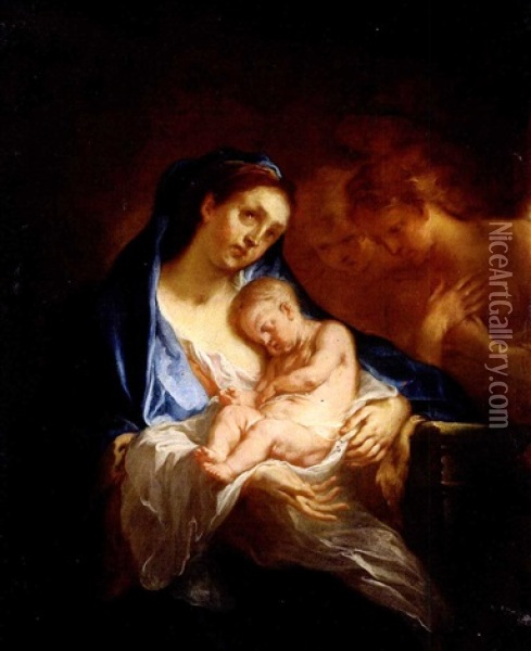 Maria Mit Dem Kind Und Zwei Engeln Oil Painting - Martin Johann (Kremser Schmidt) Schmidt