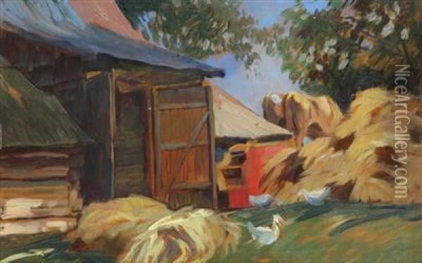 Behind The Barn Oil Painting - Karel Nejedly