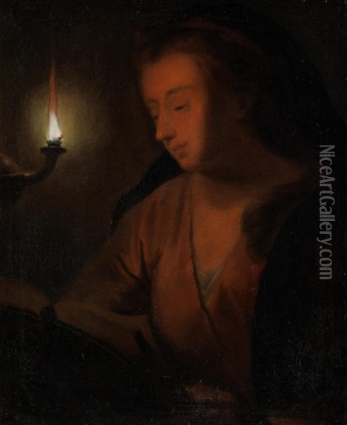 The Penitent Magdalen, In Candlelight Oil Painting - Godfried Schalcken