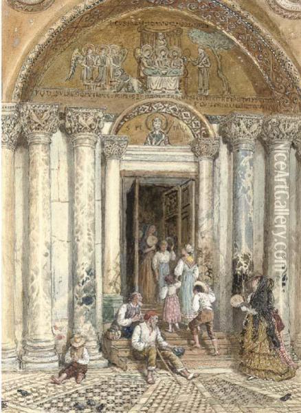 In The Vestibule, St Marks, Venice Oil Painting - Myles Birket Foster