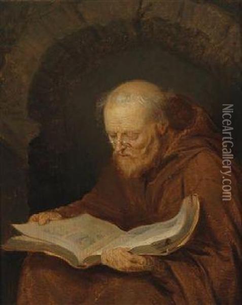 A Monk Reading Oil Painting - Gerrit Dou
