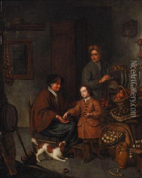 At The Grocer's Oil Painting - Willem van Mieris