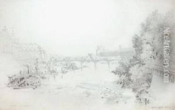 Le Pont Des Arts. Oil Painting - Le Noel Jules Mire