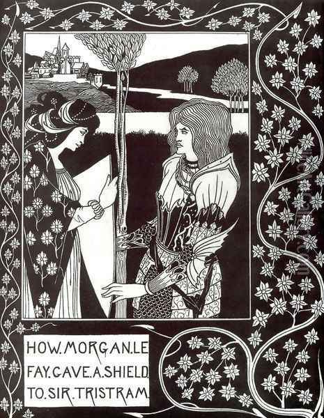 How Morgan Le Fay Gave a Shield to Sir Tristram Oil Painting - Aubrey Vincent Beardsley