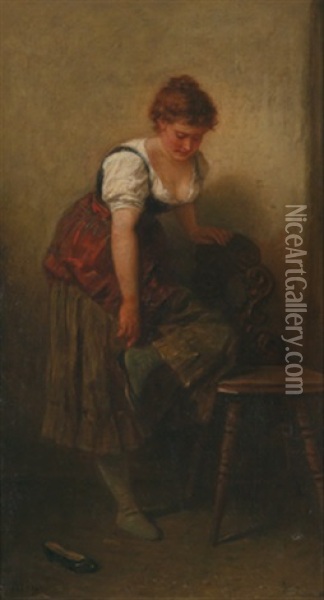 Junge Frau Beim Schuhe Anziehen Oil Painting - Wilhelm Roegge the Younger