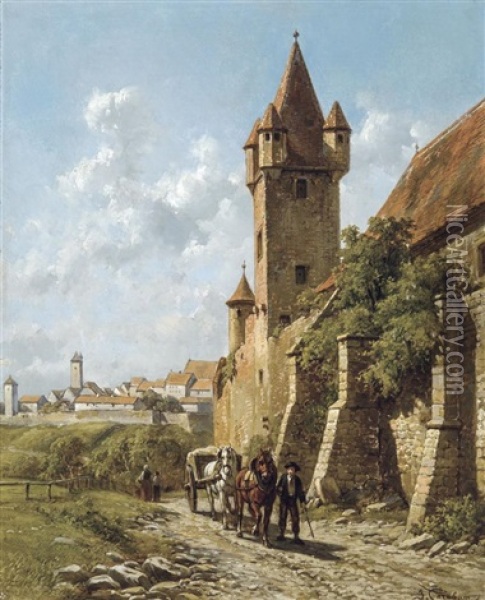 Vue Des Remparts A Rothenburg Sur Le Tauber Oil Painting - Jacques Francois Carabain