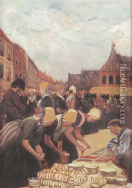 Groser Geschirrmarkt Oil Painting - Fernand Piet