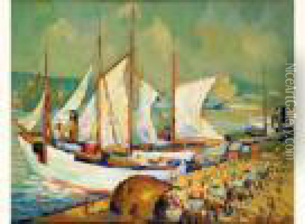 Marche Aux Poissons Sur Les Quais Du Havre Oil Painting - Pierre Dumont