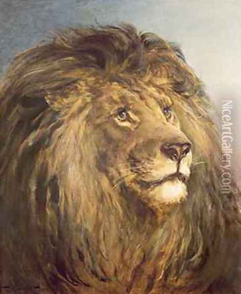 A Lions Head Oil Painting - Heywood Hardy