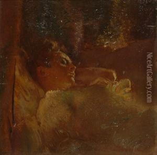 Study Of A Sleeping Girl Oil Painting - Gaston de Latouche