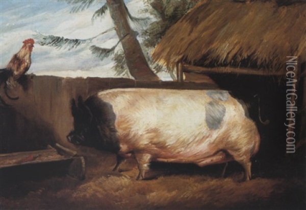 A British Boar Oil Painting - Sir Edwin Henry Landseer