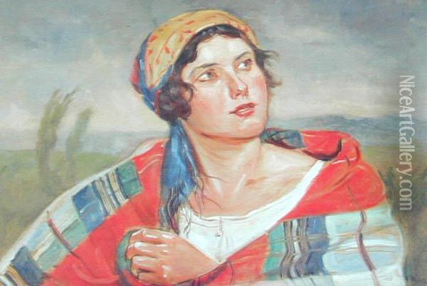 Wiejska Dziewczyna Oil Painting - Wincenty Wodzinowski