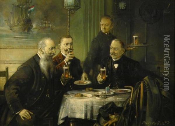 Gentlemens' Lunch Oil Painting - Hans August Lassen