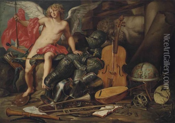 Triumphant Cupid Among Emblems Of Art And War Oil Painting - Thomas (Bosschaert) Willeborts