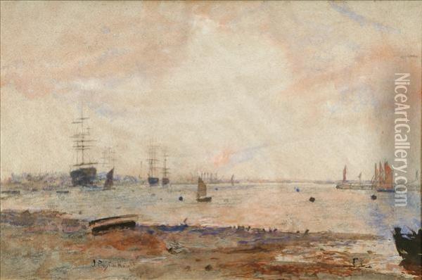 Coastalscene At Low Tide Oil Painting - John William Buxton Knight