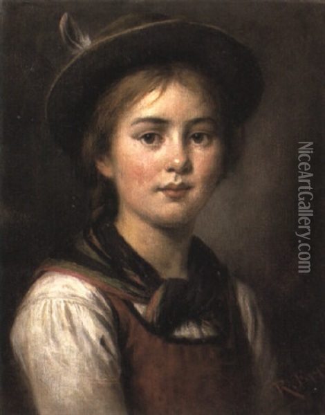 Portrait Of A Young Girl Oil Painting - Rudolf Epp