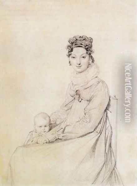 Madame Alexandre Lethiere, born Rosa Meli, and her daughter, Letizia Oil Painting - Jean Auguste Dominique Ingres