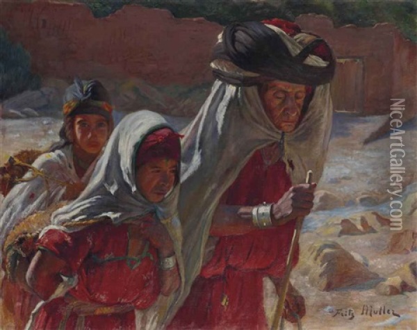 Trois Femmes Dans L'oued De Bou Saada Oil Painting - Fritz Muller