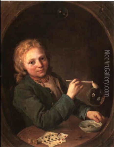 Portrait Of A Young Man Blowing Bubbles From A Clay Pipe Oil Painting - Lorenz Pasch the Younger