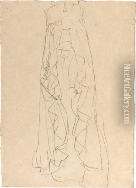 Stehende Dame Mit Cape Von Vorne (adele Bloch-bauer) Oil Painting - Gustav Klimt