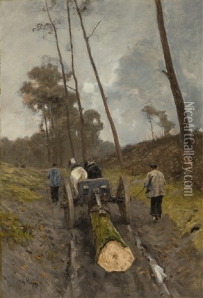 Carting The Log Oil Painting - Anton Mauve