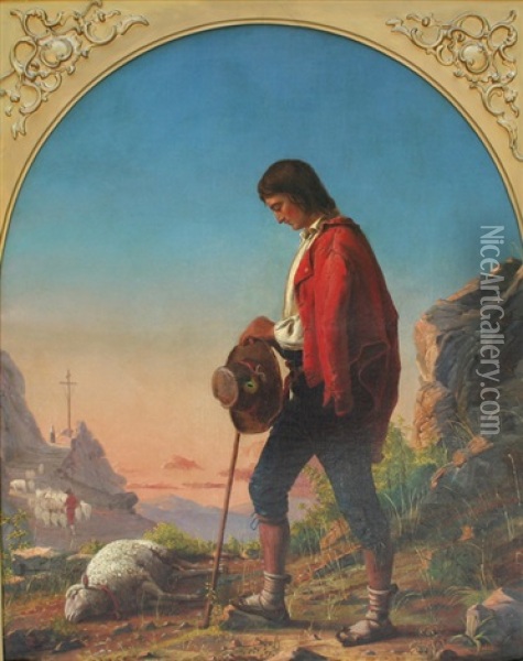 A Shepherd Boy Sorrowing Over A Dead Sheep Oil Painting - Thomas Hicks