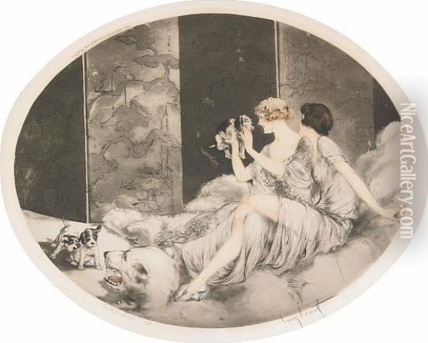 Puppies Oil Painting - Louis Icart