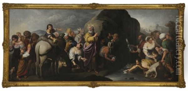 Moses Striking Water From The Rocks Oil Painting - Bartolome Esteban Murillo
